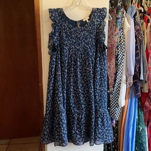 Joie Blue Floral Mini Dress Silk Ruffle Sleeves M